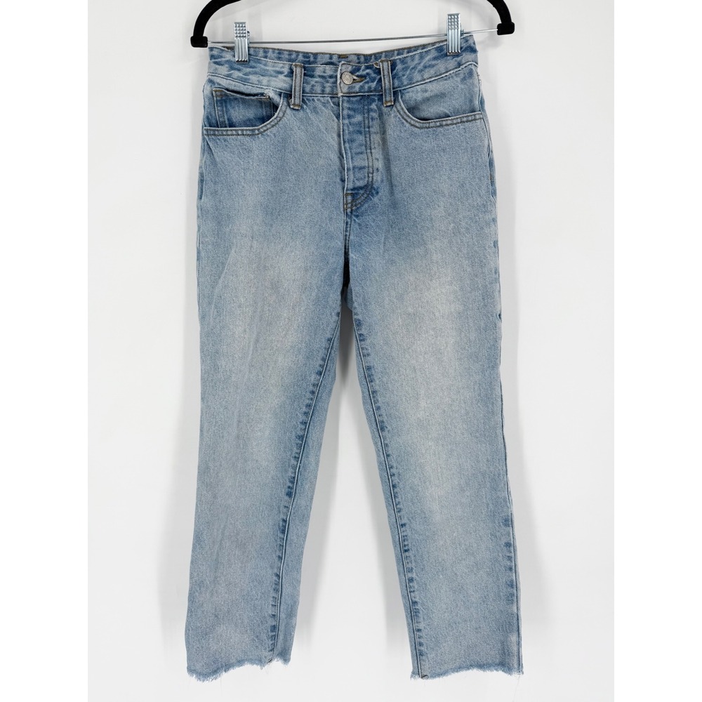 J Galt Straight Leg Jeans Womens Size M Light Blue Button Fly Raw Hem Y2K Grunge
